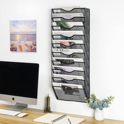 Mass Hanging Wall File Holder Mail Organizer Wall Mount Document Letter Rack, 5-Tier, White