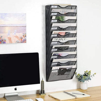 Mass Hanging Wall File Holder Mail Organizer Wall Mount Document Letter Rack, 5-Tier, White
