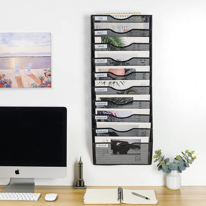 Mass Hanging Wall File Holder Mail Organizer Wall Mount Document Letter Rack, 5-Tier, White