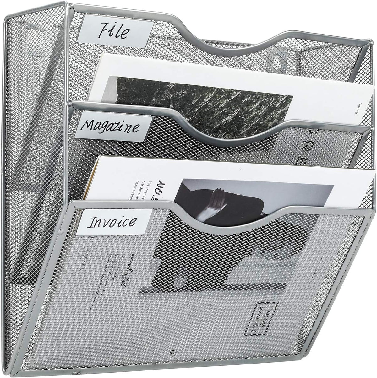 Mass Hanging Wall File Holder Mail Organizer Wall Mount Document Letter Rack, 5-Tier, White