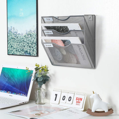 Mass Hanging Wall File Holder Mail Organizer Wall Mount Document Letter Rack, 5-Tier, White