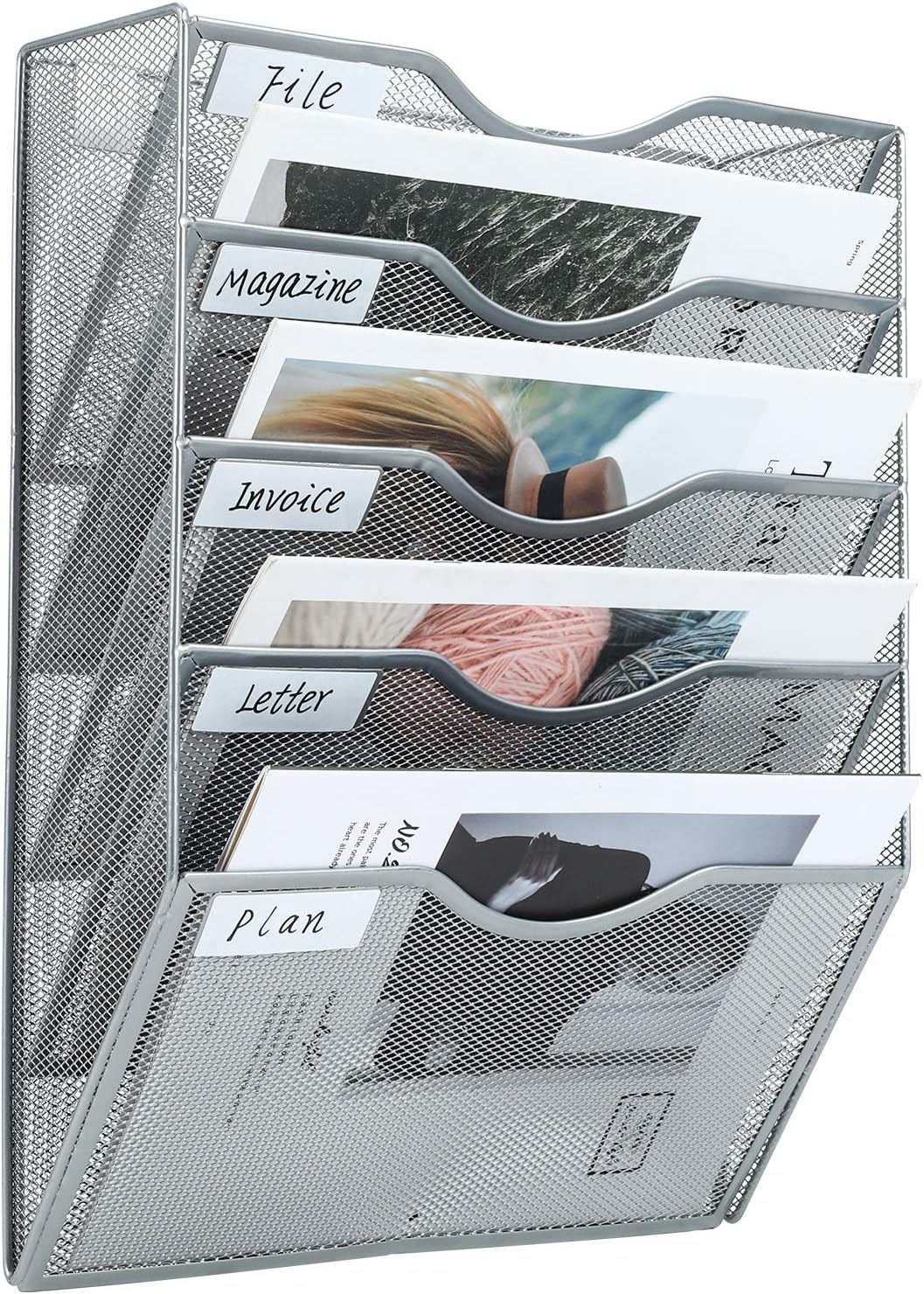 Mass Hanging Wall File Holder Mail Organizer Wall Mount Document Letter Rack, 5-Tier, White