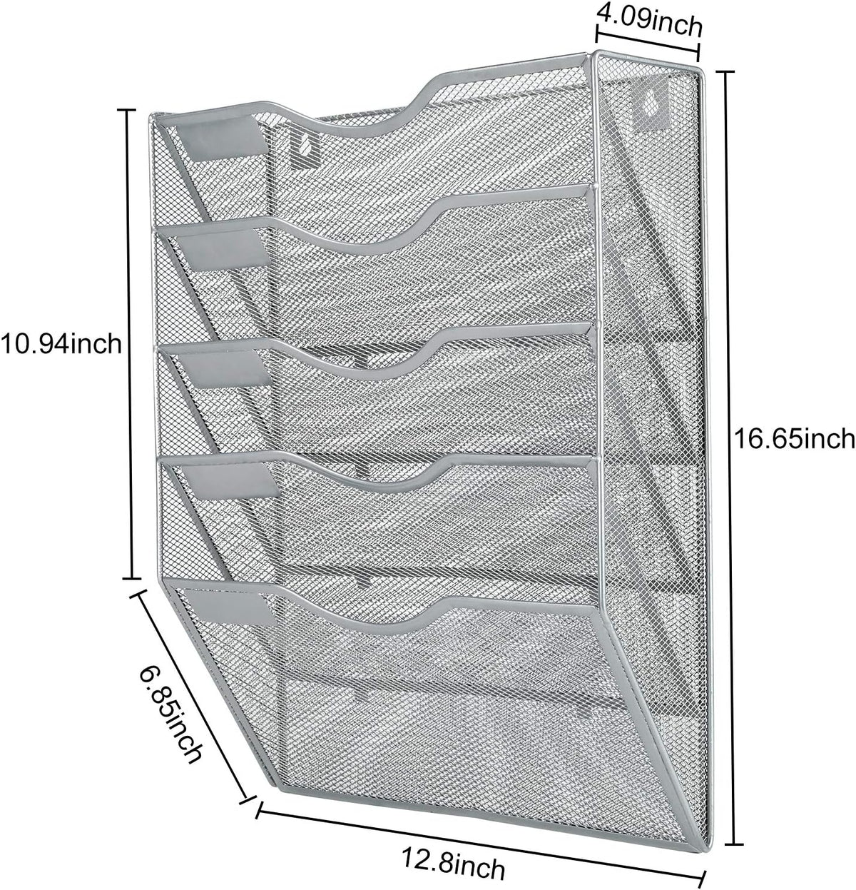 Mass Hanging Wall File Holder Mail Organizer Wall Mount Document Letter Rack, 5-Tier, White