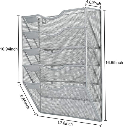 Mass Hanging Wall File Holder Mail Organizer Wall Mount Document Letter Rack, 5-Tier, White