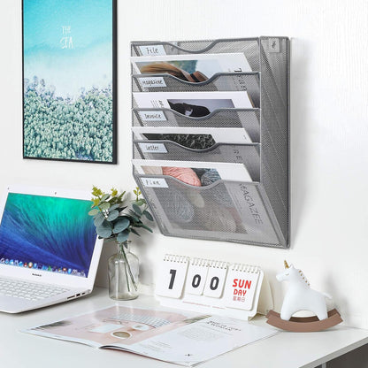 Mass Hanging Wall File Holder Mail Organizer Wall Mount Document Letter Rack, 5-Tier, White