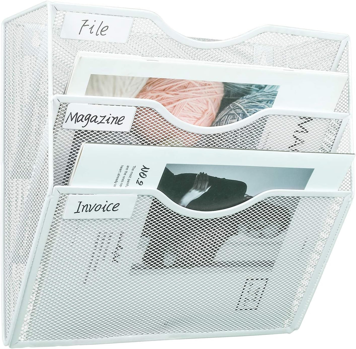 Mass Hanging Wall File Holder Mail Organizer Wall Mount Document Letter Rack, 5-Tier, White