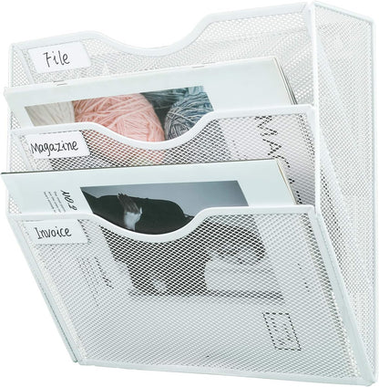 Mass Hanging Wall File Holder Mail Organizer Wall Mount Document Letter Rack, 5-Tier, White