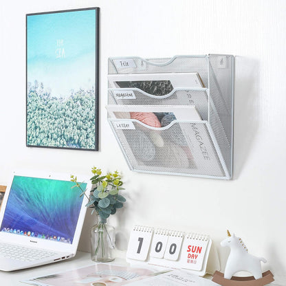 Mass Hanging Wall File Holder Mail Organizer Wall Mount Document Letter Rack, 5-Tier, White