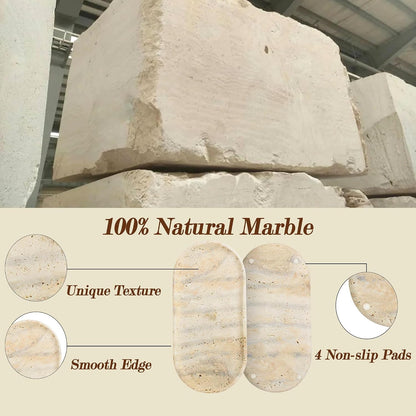Genuine Real Natural Marble Tray for Bathroom, Luxury Ultra White Travertine Stone Vanity Tray, Decorative Oval Trays for Countertop Storage, Vanity, Dresser, Kitchen, Home Decor, 11.9"*5.8"