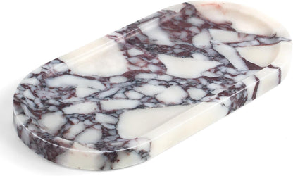 Genuine Real Natural Marble Tray for Bathroom, Luxury Ultra White Travertine Stone Vanity Tray, Decorative Oval Trays for Countertop Storage, Vanity, Dresser, Kitchen, Home Decor, 11.9"*5.8"