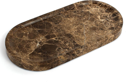 Genuine Real Natural Marble Tray for Bathroom, Luxury Ultra White Travertine Stone Vanity Tray, Decorative Oval Trays for Countertop Storage, Vanity, Dresser, Kitchen, Home Decor, 11.9"*5.8"