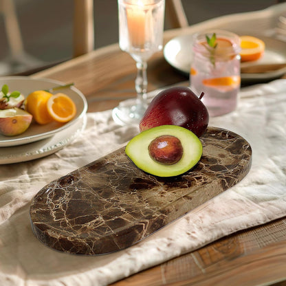 Genuine Real Natural Marble Tray for Bathroom, Luxury Ultra White Travertine Stone Vanity Tray, Decorative Oval Trays for Countertop Storage, Vanity, Dresser, Kitchen, Home Decor, 11.9"*5.8"