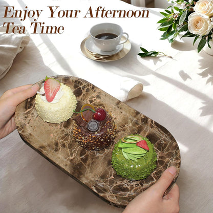 Genuine Real Natural Marble Tray for Bathroom, Luxury Ultra White Travertine Stone Vanity Tray, Decorative Oval Trays for Countertop Storage, Vanity, Dresser, Kitchen, Home Decor, 11.9"*5.8"