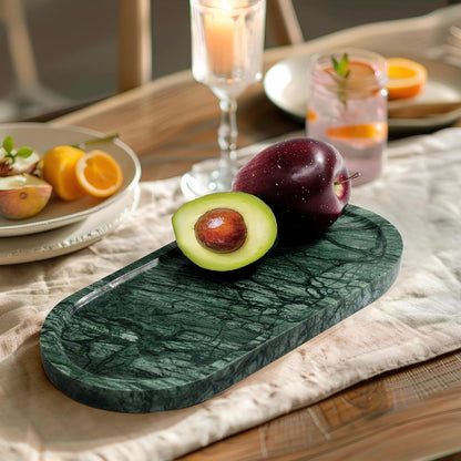 Genuine Real Natural Marble Tray for Bathroom, Luxury Ultra White Travertine Stone Vanity Tray, Decorative Oval Trays for Countertop Storage, Vanity, Dresser, Kitchen, Home Decor, 11.9"*5.8"