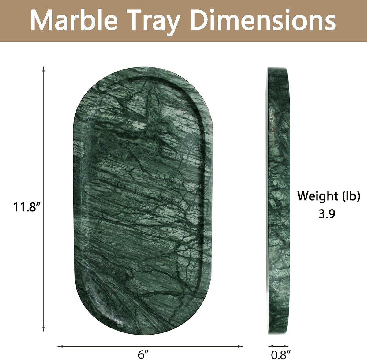 Genuine Real Natural Marble Tray for Bathroom, Luxury Ultra White Travertine Stone Vanity Tray, Decorative Oval Trays for Countertop Storage, Vanity, Dresser, Kitchen, Home Decor, 11.9"*5.8"