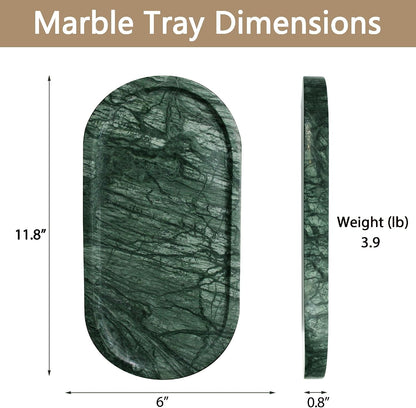 Genuine Real Natural Marble Tray for Bathroom, Luxury Ultra White Travertine Stone Vanity Tray, Decorative Oval Trays for Countertop Storage, Vanity, Dresser, Kitchen, Home Decor, 11.9"*5.8"