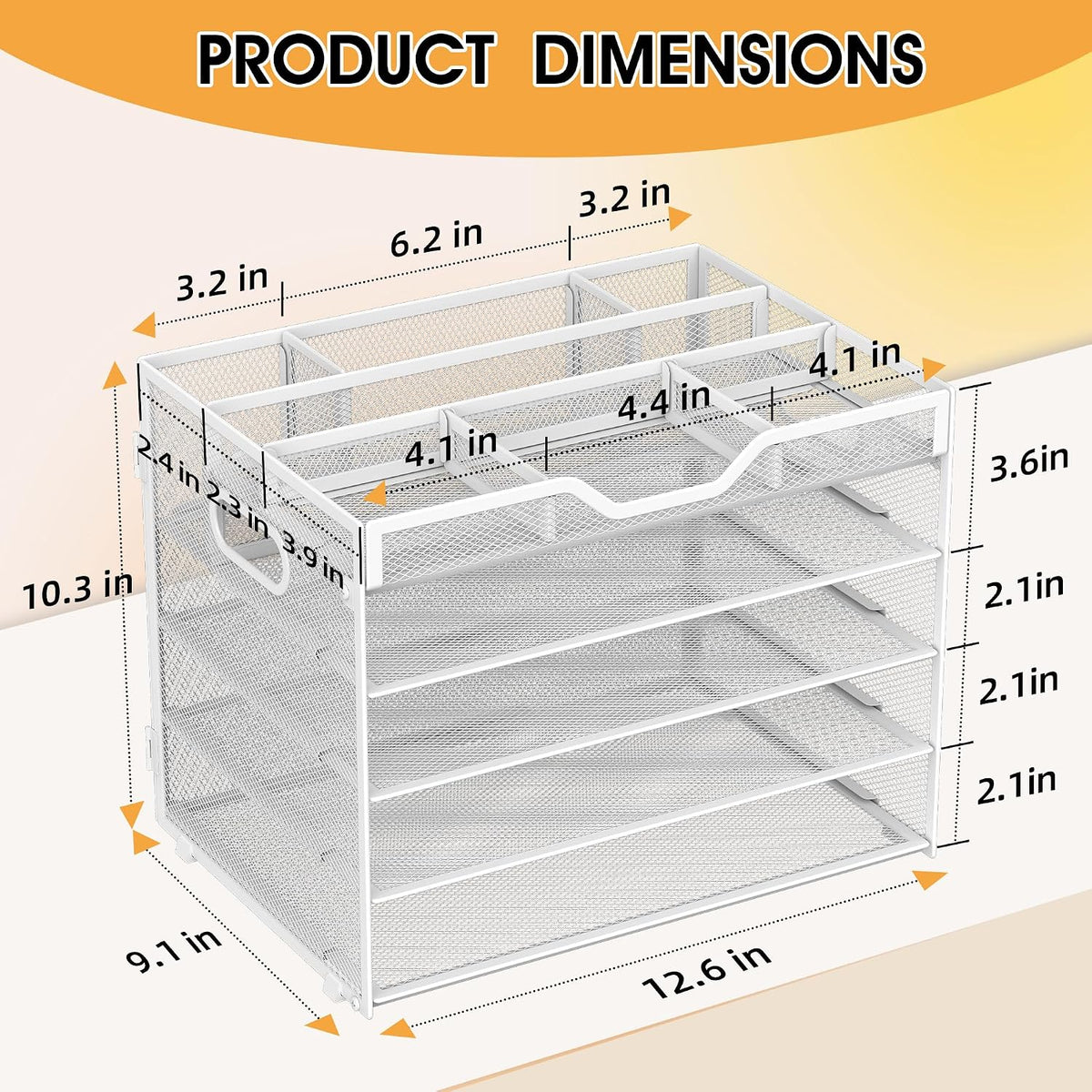 5 Tier Paper Letter Tray Desk Organizer with Pen Holders - Pink