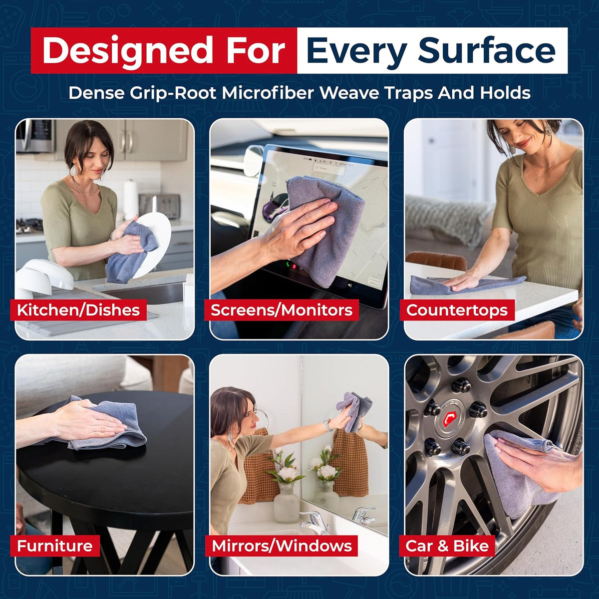 Microfiber Cleaning Cloth Grey - 12 Pcs (12.5"x12.5") - High Performance - 1200 Washes, Ultra Absorbent Microfiber Towel Weave Grime & Liquid for Streak-Free Mirror Shine - Car Washing Cloth