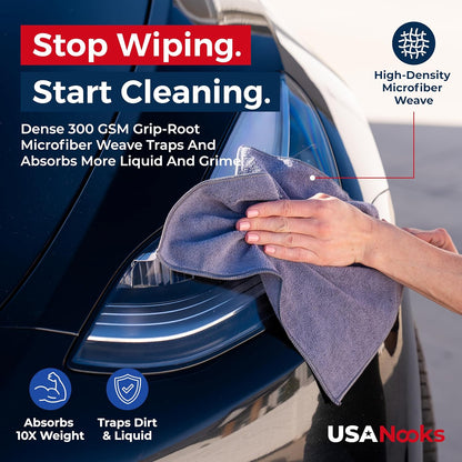 Microfiber Cleaning Cloth Grey - 12 Pcs (12.5"x12.5") - High Performance - 1200 Washes, Ultra Absorbent Microfiber Towel Weave Grime & Liquid for Streak-Free Mirror Shine - Car Washing Cloth
