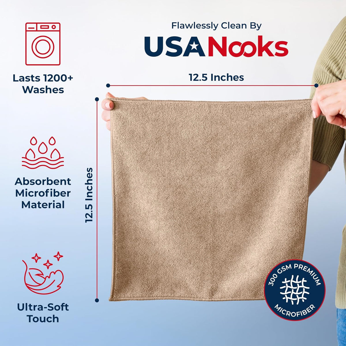 Microfiber Cleaning Cloth Grey - 12 Pcs (12.5"x12.5") - High Performance - 1200 Washes, Ultra Absorbent Microfiber Towel Weave Grime & Liquid for Streak-Free Mirror Shine - Car Washing Cloth