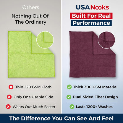 Microfiber Cleaning Cloth Grey - 12 Pcs (12.5"x12.5") - High Performance - 1200 Washes, Ultra Absorbent Microfiber Towel Weave Grime & Liquid for Streak-Free Mirror Shine - Car Washing Cloth