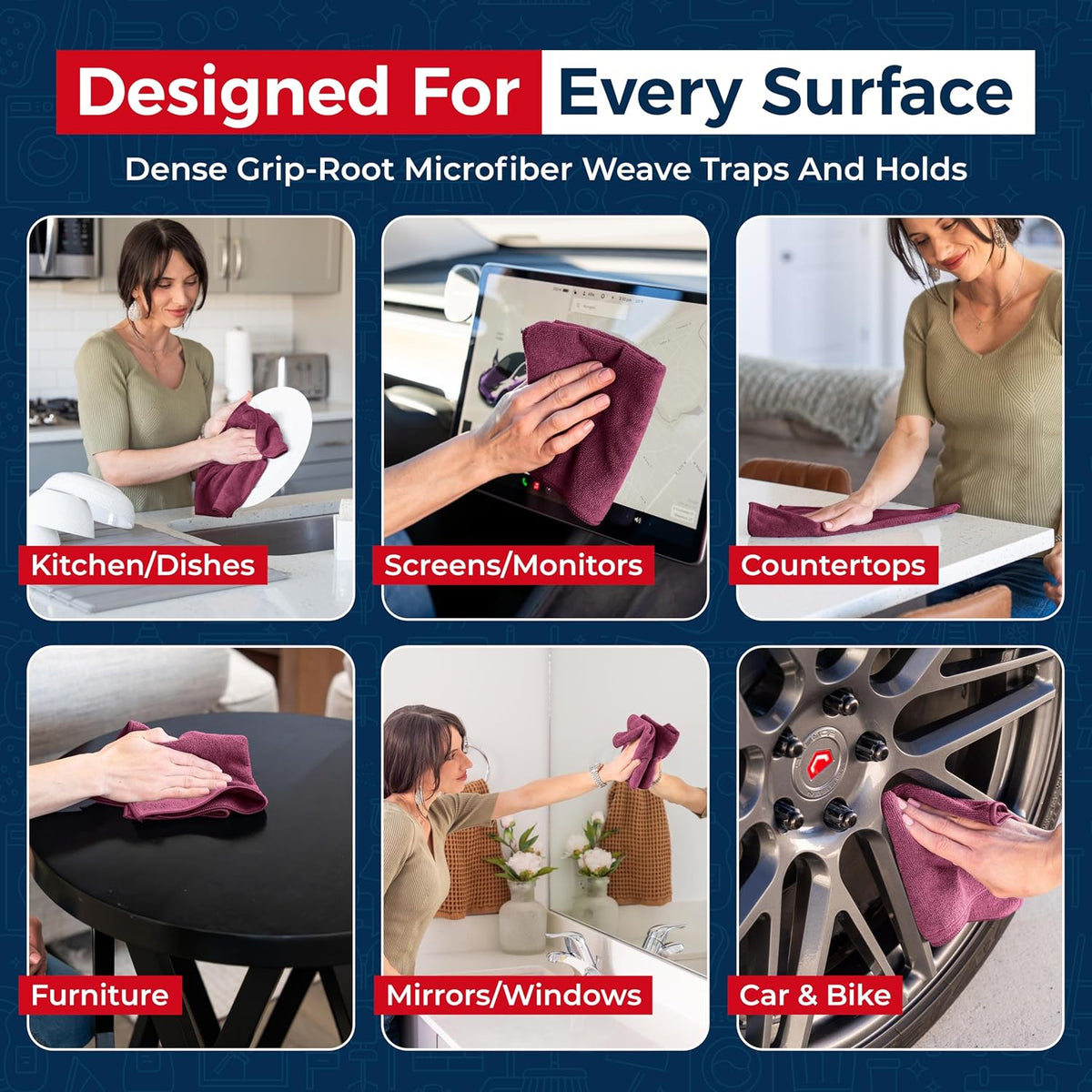Microfiber Cleaning Cloth Grey - 12 Pcs (12.5"x12.5") - High Performance - 1200 Washes, Ultra Absorbent Microfiber Towel Weave Grime & Liquid for Streak-Free Mirror Shine - Car Washing Cloth