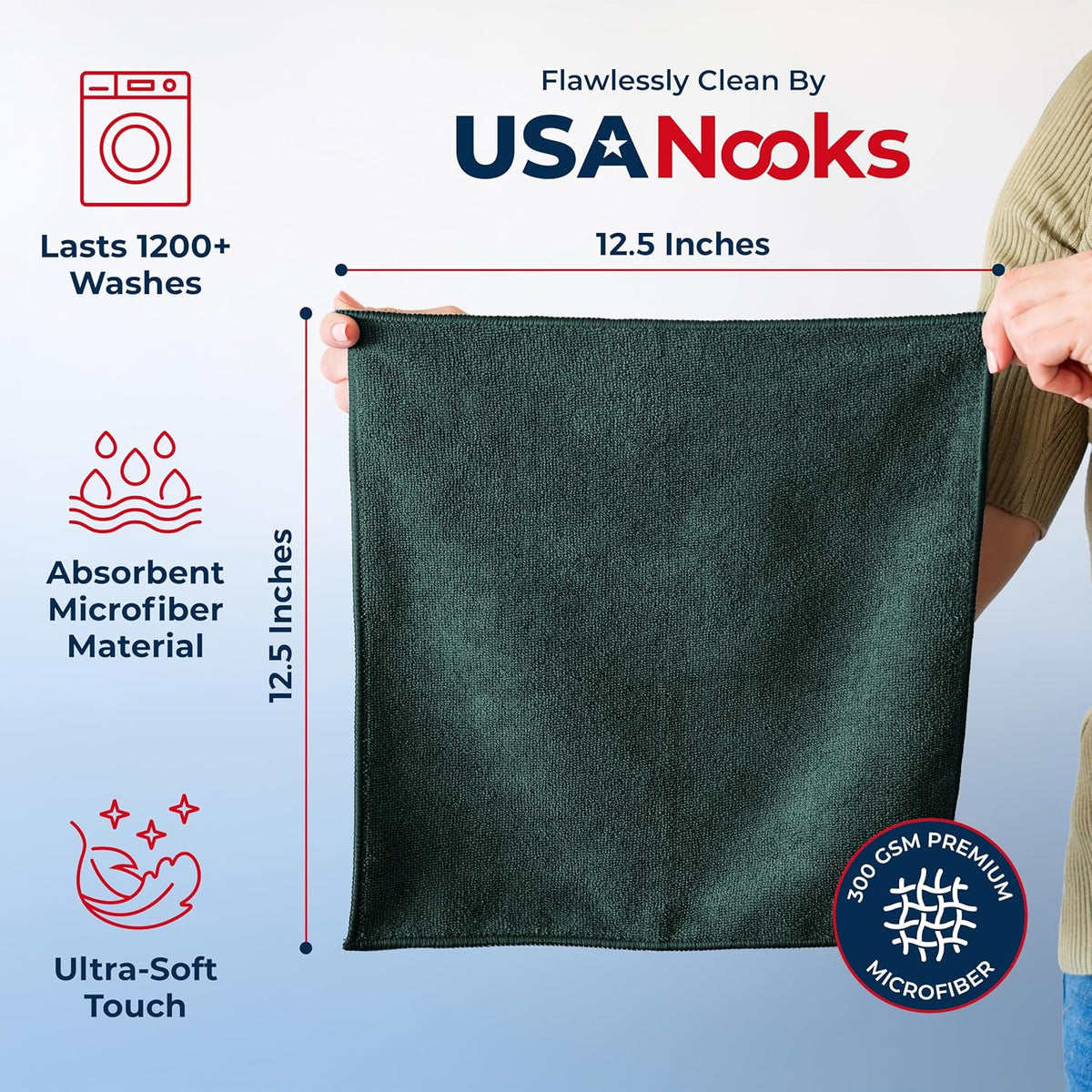 Microfiber Cleaning Cloth Grey - 12 Pcs (12.5"x12.5") - High Performance - 1200 Washes, Ultra Absorbent Microfiber Towel Weave Grime & Liquid for Streak-Free Mirror Shine - Car Washing Cloth