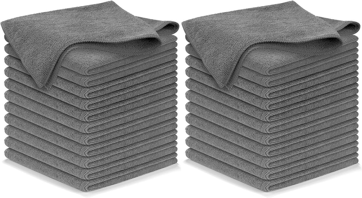 Microfiber Cleaning Cloth Grey - 12 Pcs (12.5"x12.5") - High Performance - 1200 Washes, Ultra Absorbent Microfiber Towel Weave Grime & Liquid for Streak-Free Mirror Shine - Car Washing Cloth