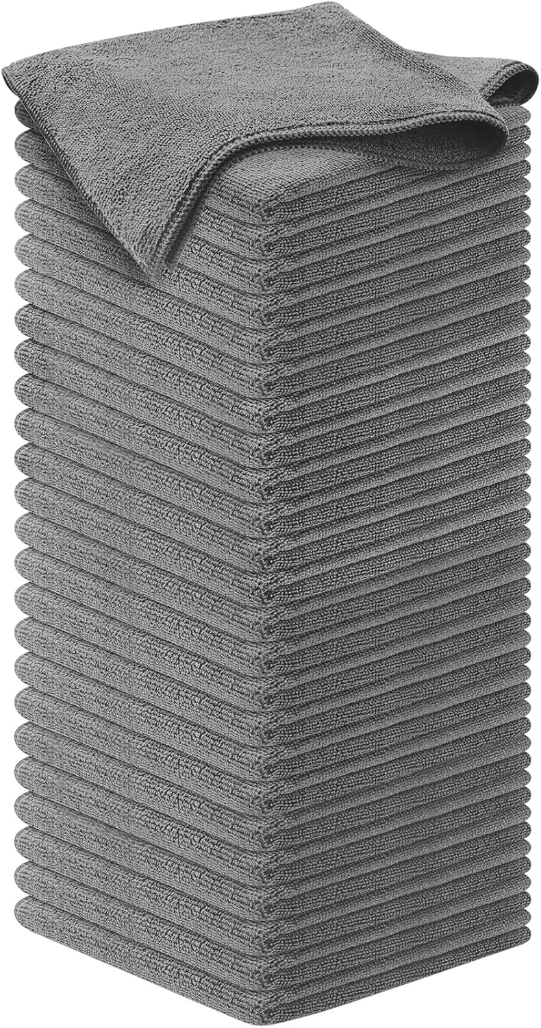 Microfiber Cleaning Cloth Grey - 12 Pcs (12.5"x12.5") - High Performance - 1200 Washes, Ultra Absorbent Microfiber Towel Weave Grime & Liquid for Streak-Free Mirror Shine - Car Washing Cloth