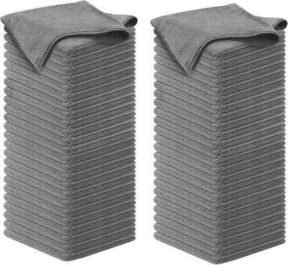 Microfiber Cleaning Cloth Grey - 12 Pcs (12.5"x12.5") - High Performance - 1200 Washes, Ultra Absorbent Microfiber Towel Weave Grime & Liquid for Streak-Free Mirror Shine - Car Washing Cloth