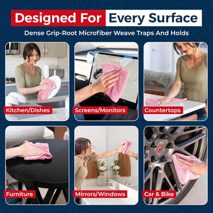 Microfiber Cleaning Cloth Grey - 12 Pcs (12.5"x12.5") - High Performance - 1200 Washes, Ultra Absorbent Microfiber Towel Weave Grime & Liquid for Streak-Free Mirror Shine - Car Washing Cloth