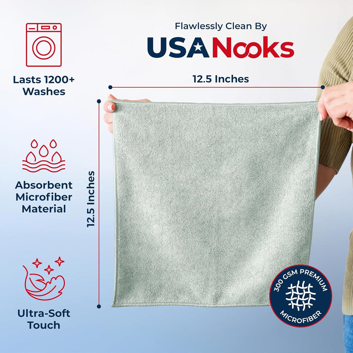 Microfiber Cleaning Cloth Grey - 12 Pcs (12.5"x12.5") - High Performance - 1200 Washes, Ultra Absorbent Microfiber Towel Weave Grime & Liquid for Streak-Free Mirror Shine - Car Washing Cloth