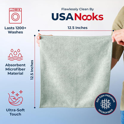 Microfiber Cleaning Cloth Grey - 12 Pcs (12.5"x12.5") - High Performance - 1200 Washes, Ultra Absorbent Microfiber Towel Weave Grime & Liquid for Streak-Free Mirror Shine - Car Washing Cloth