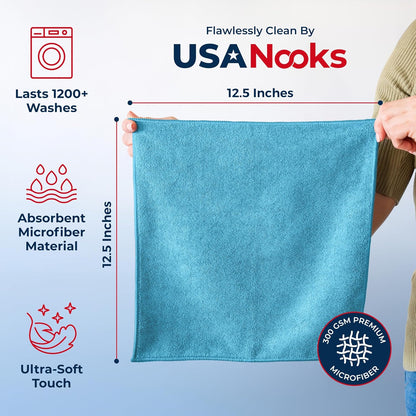 Microfiber Cleaning Cloth Grey - 12 Pcs (12.5"x12.5") - High Performance - 1200 Washes, Ultra Absorbent Microfiber Towel Weave Grime & Liquid for Streak-Free Mirror Shine - Car Washing Cloth