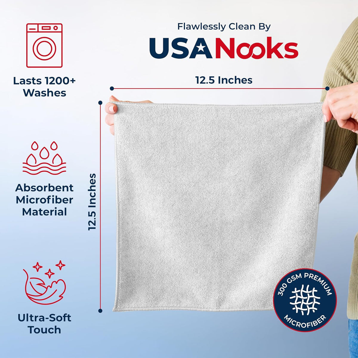 Microfiber Cleaning Cloth Grey - 12 Pcs (12.5"x12.5") - High Performance - 1200 Washes, Ultra Absorbent Microfiber Towel Weave Grime & Liquid for Streak-Free Mirror Shine - Car Washing Cloth