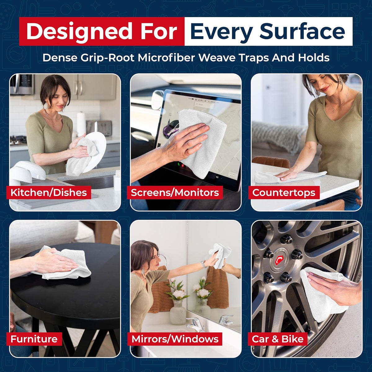 Microfiber Cleaning Cloth Grey - 12 Pcs (12.5"x12.5") - High Performance - 1200 Washes, Ultra Absorbent Microfiber Towel Weave Grime & Liquid for Streak-Free Mirror Shine - Car Washing Cloth