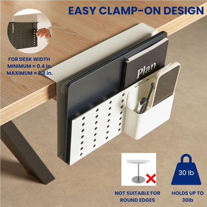 Laptop Side Storage Vertical Stand Under Desk top Storage Clamp On Desktop Shelf Hanging Desk Organizer Computer Mount Side Table Organizer Caddy Book Caddy - One Tier White