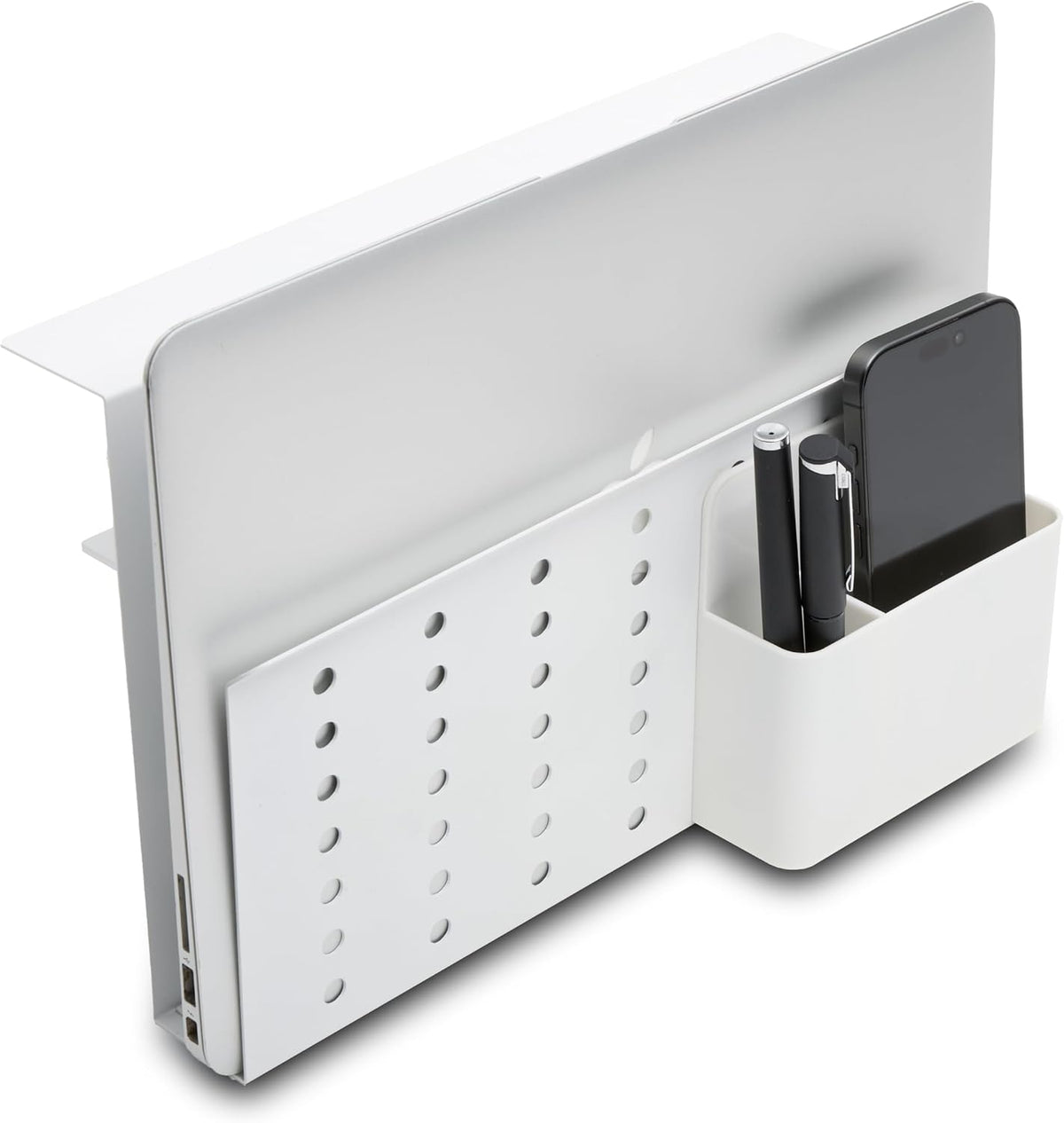 Laptop Side Storage Vertical Stand Under Desk top Storage Clamp On Desktop Shelf Hanging Desk Organizer Computer Mount Side Table Organizer Caddy Book Caddy - One Tier White