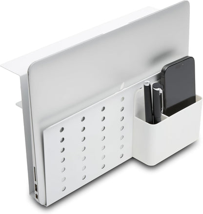 Laptop Side Storage Vertical Stand Under Desk top Storage Clamp On Desktop Shelf Hanging Desk Organizer Computer Mount Side Table Organizer Caddy Book Caddy - One Tier White