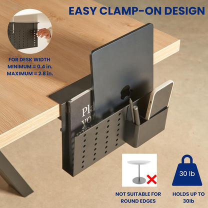 Laptop Side Storage Vertical Stand Under Desk top Storage Clamp On Desktop Shelf Hanging Desk Organizer Computer Mount Side Table Organizer Caddy Book Caddy - One Tier White