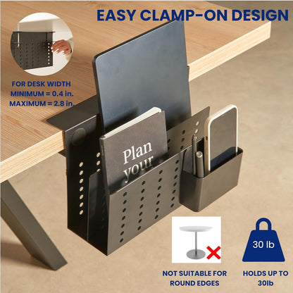 Laptop Side Storage Vertical Stand Under Desk top Storage Clamp On Desktop Shelf Hanging Desk Organizer Computer Mount Side Table Organizer Caddy Book Caddy - One Tier White