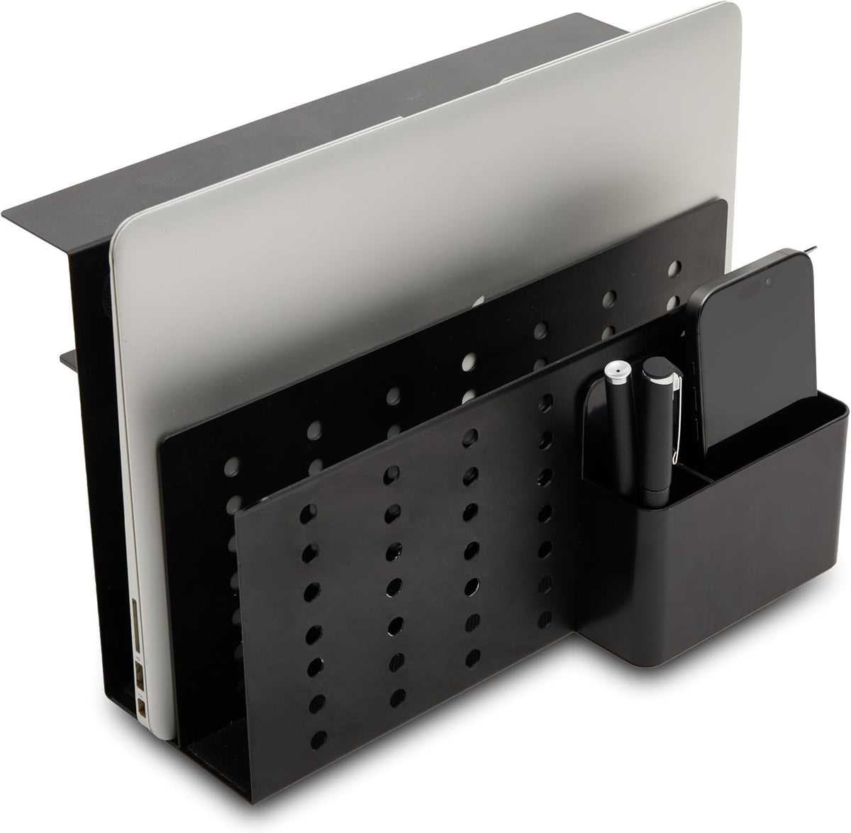 Laptop Side Storage Vertical Stand Under Desk top Storage Clamp On Desktop Shelf Hanging Desk Organizer Computer Mount Side Table Organizer Caddy Book Caddy - One Tier White