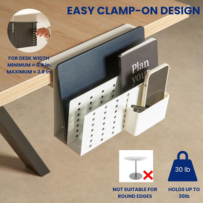 Laptop Side Storage Vertical Stand Under Desk top Storage Clamp On Desktop Shelf Hanging Desk Organizer Computer Mount Side Table Organizer Caddy Book Caddy - One Tier White