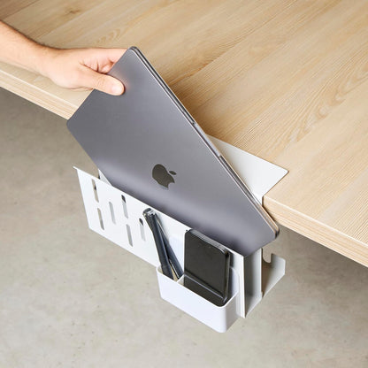 Laptop Side Storage Vertical Stand Under Desk top Storage Clamp On Desktop Shelf Hanging Desk Organizer Computer Mount Side Table Organizer Caddy Book Caddy - One Tier White