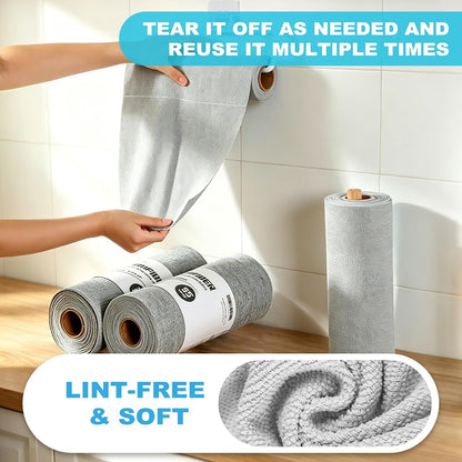 55 Pack Microfiber Cleaning Cloth Roll, Tear Away Reusable Paper Towels, 11" x 9", Ultra Absorbent & Lint Free Microfiber Cloth for Cleaning Cars, Kitchen, Window, Home and Shop, Grey