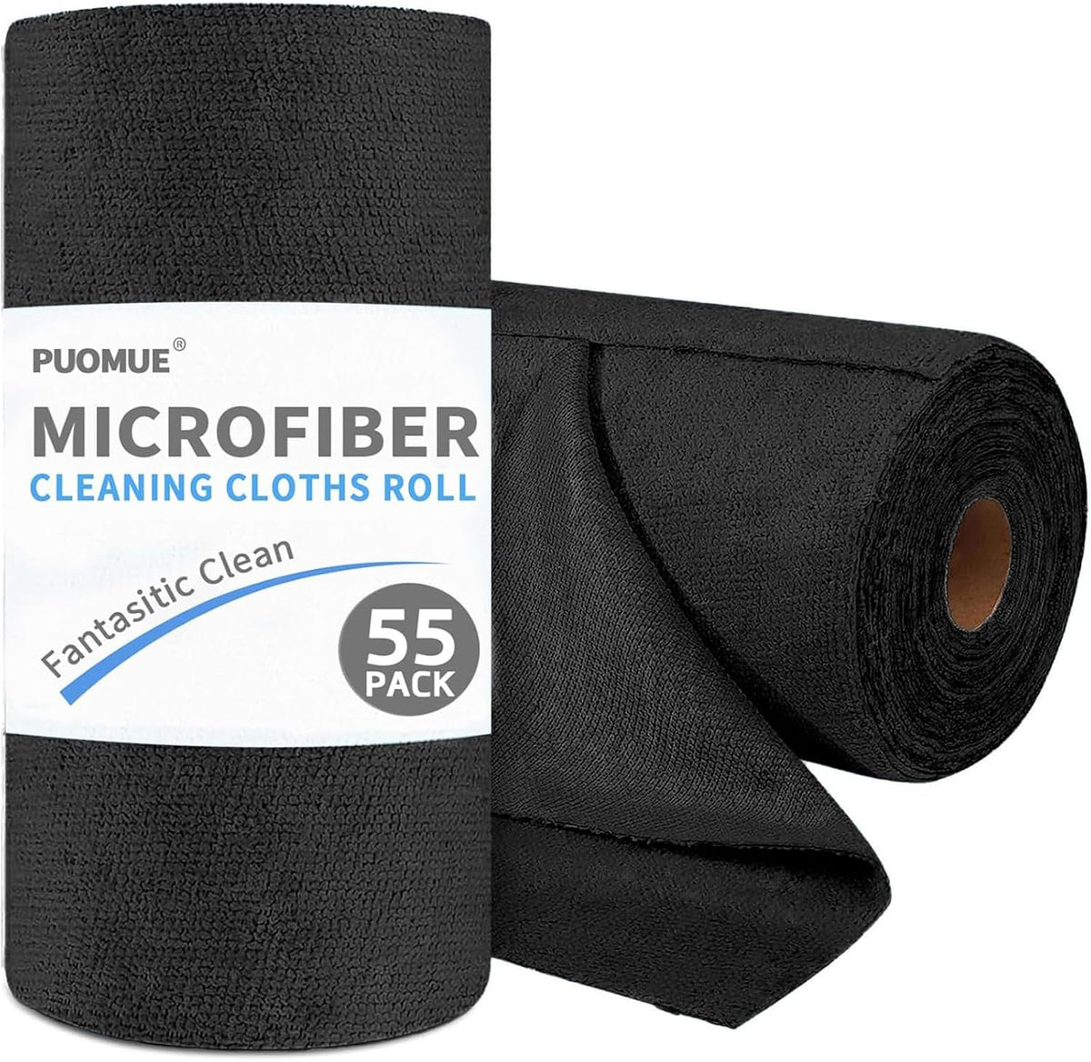 55 Pack Microfiber Cleaning Cloth Roll, Tear Away Reusable Paper Towels, 11" x 9", Ultra Absorbent & Lint Free Microfiber Cloth for Cleaning Cars, Kitchen, Window, Home and Shop, Grey