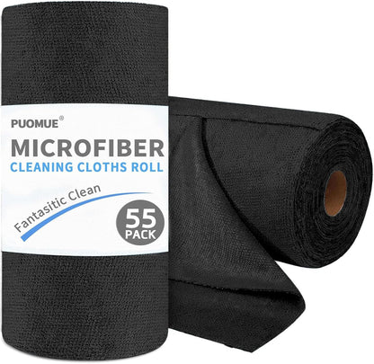 55 Pack Microfiber Cleaning Cloth Roll, Tear Away Reusable Paper Towels, 11" x 9", Ultra Absorbent & Lint Free Microfiber Cloth for Cleaning Cars, Kitchen, Window, Home and Shop, Grey