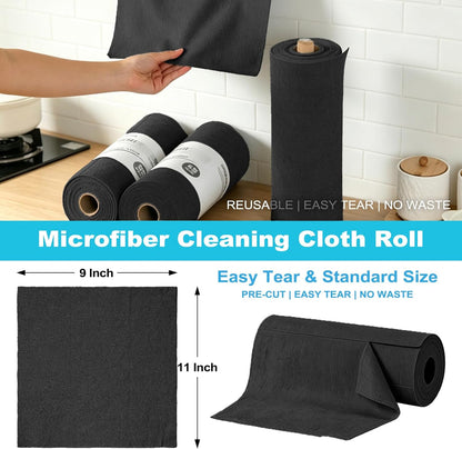 55 Pack Microfiber Cleaning Cloth Roll, Tear Away Reusable Paper Towels, 11" x 9", Ultra Absorbent & Lint Free Microfiber Cloth for Cleaning Cars, Kitchen, Window, Home and Shop, Grey