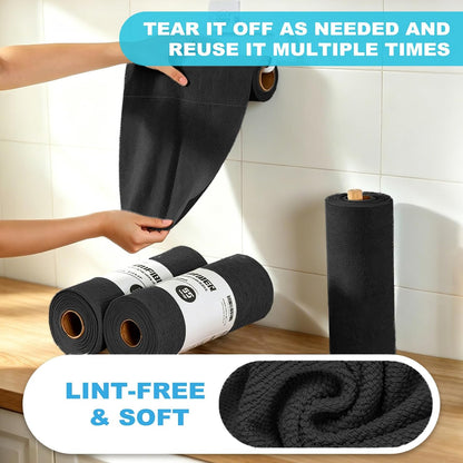 55 Pack Microfiber Cleaning Cloth Roll, Tear Away Reusable Paper Towels, 11" x 9", Ultra Absorbent & Lint Free Microfiber Cloth for Cleaning Cars, Kitchen, Window, Home and Shop, Grey