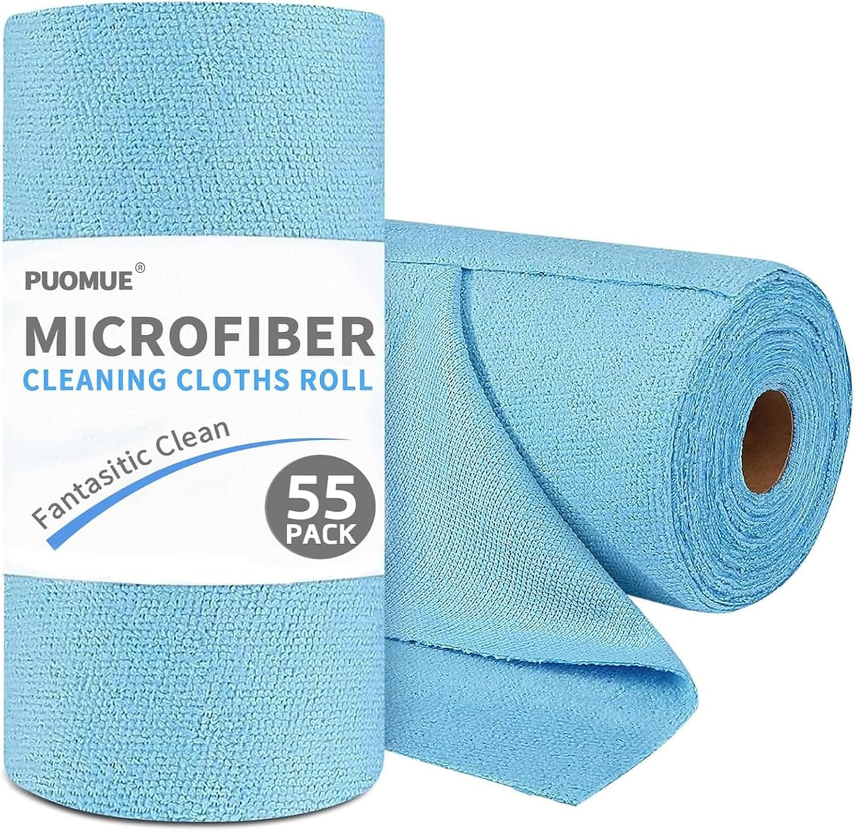 55 Pack Microfiber Cleaning Cloth Roll, Tear Away Reusable Paper Towels, 11" x 9", Ultra Absorbent & Lint Free Microfiber Cloth for Cleaning Cars, Kitchen, Window, Home and Shop, Grey